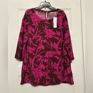 Women’s XL Soft Surroundings Fuchsia and Chocolate Brown Tropical Tunic NWT
